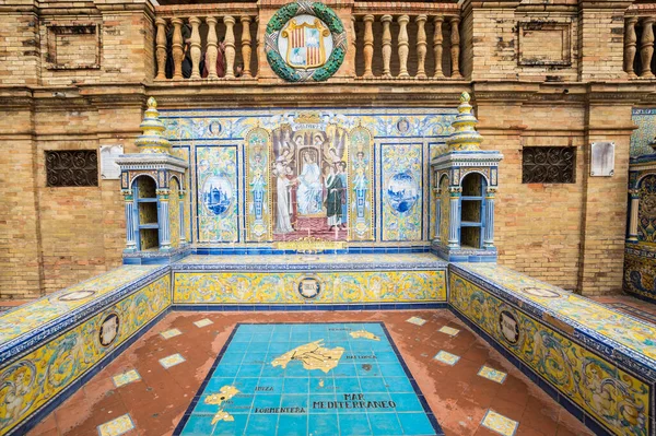 Seville Spain April 2019 Tiled Provincial Alcoves Walls Plaza Espana — Stock Photo, Image