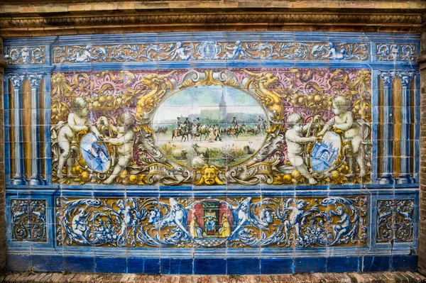 Seville Spagna Aprile 2019 Mosaico Panno Sulle Pareti Plaza Espana — Foto Stock