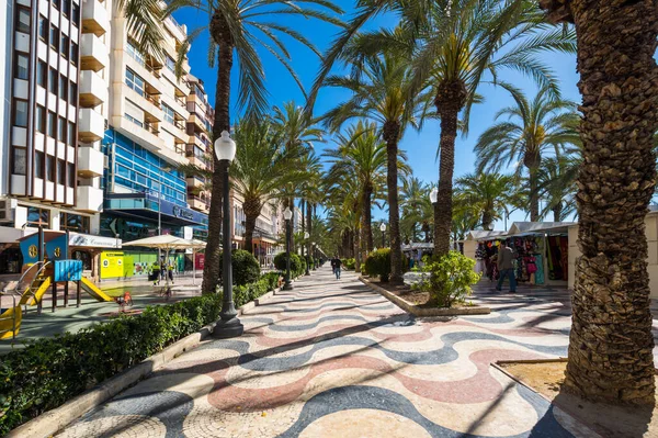 Alicante Spanien April 2019 Blick Auf Die Palmenallee Die Wichtigste — Stockfoto