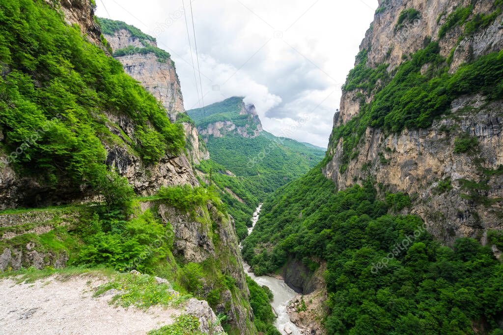 View of Cherek gorge in the Caucasus mountains in Kabardino-Balkaria, Russia