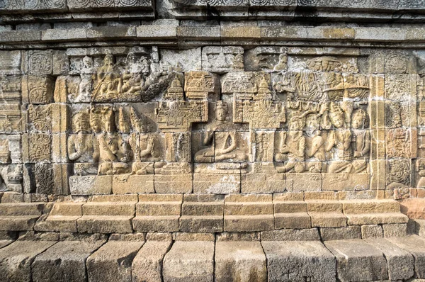 Bas Reliéf Socha Borobudur Století Mahayana Buddhistický Chrám Střední Jávě — Stock fotografie