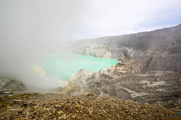 Vulcano Ijen Con Lago Cratere Acido Color Turchese Giava Est — Foto Stock