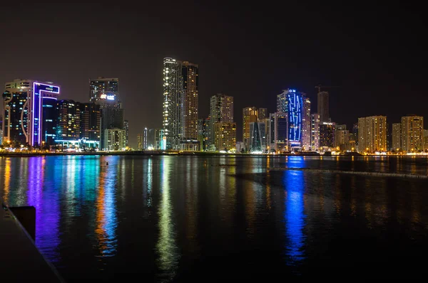 Night View Sharjah Third Most Populous City United Arab Emirates — Stock Photo, Image