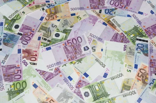 分散的欧元纸币 — 图库照片