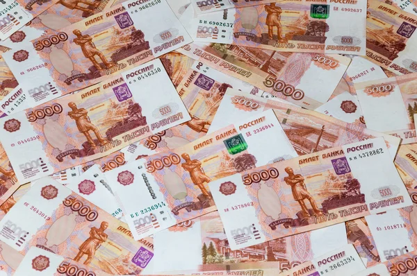 Notas de euro rublo dispersas — Fotografia de Stock