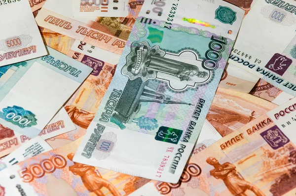 Rozproszone banknotów walucie Rubel — Zdjęcie stockowe