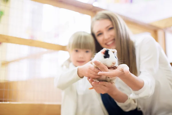 Familia sonriente con mascotas — Foto de Stock