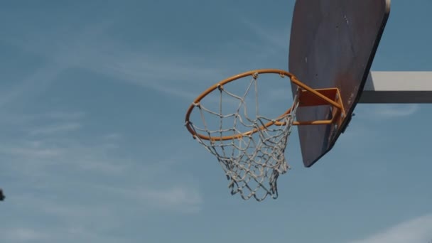 Basketball Basket Blue Sky Background Close — Stock Video