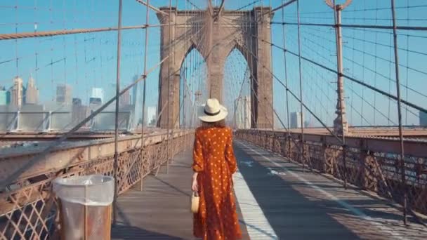 Привлекательная Девушка Гуляет Нью Йорку — стоковое видео