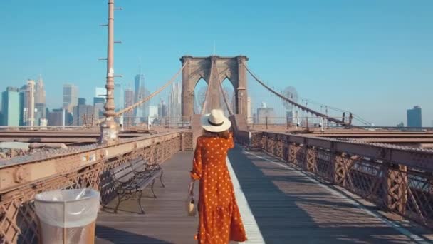 Menina Atraente Andando Nova York Verão — Vídeo de Stock