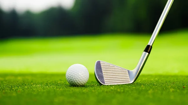 Club Golf Balle Sur Terrain Golf Gros Plan — Photo