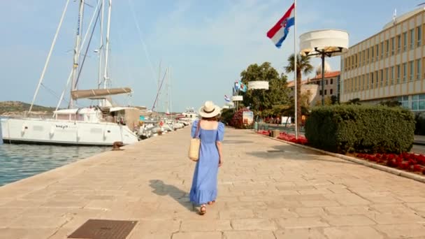 Jeune fille sur la jetée en plein air summe — Video