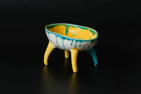 Photography Authentic Handmade Ceramic Craft Ware Black Background Bowl — Stock Photo, Image