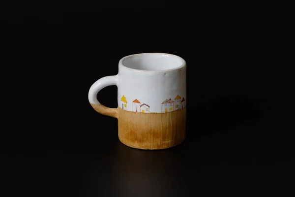 Fotografie Des Authentischen Handgefertigten Keramikhandwerks Auf Schwarzem Hintergrund Pokal — Stockfoto