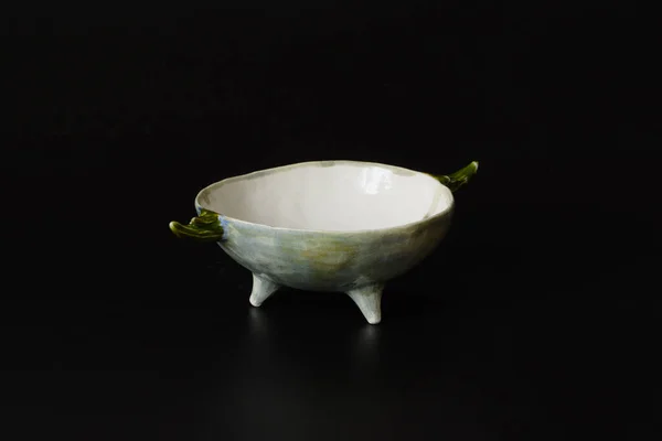 Photography Authentic Handmade Ceramic Craft Ware Black Background Bowl — Stock Photo, Image