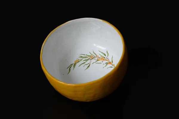 Photography Authentic Handmade Ceramic Craft Ware Black Background Bowl — Stock Photo, Image