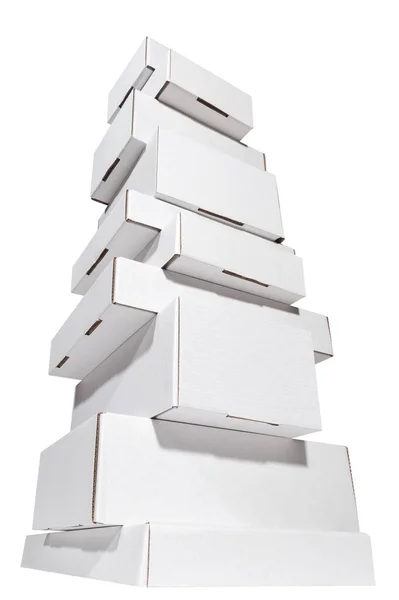 Set Van Nieuwe Blanco Witte Kartonnen Doos Verschillende Maten Stockfoto