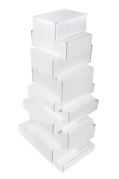 Conjunto Nova Caixa Papelão Branco Branco Tamanhos Diferentes Imagem De Stock