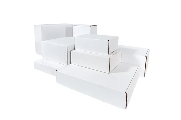 Yeni Boş Beyaz Karton Kutu Seti Farklı Boyutlarda Telifsiz Stok Fotoğraflar