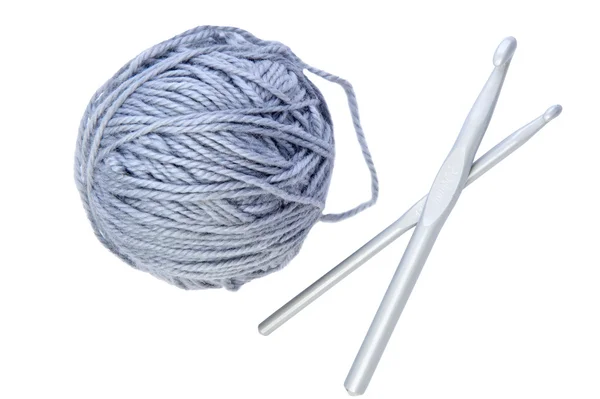 Woollen ball with needle on white — Stock Photo, Image