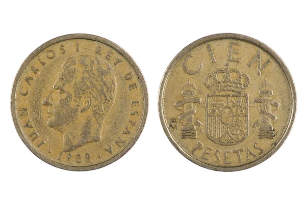 Španělsko mince izolované — Stock fotografie