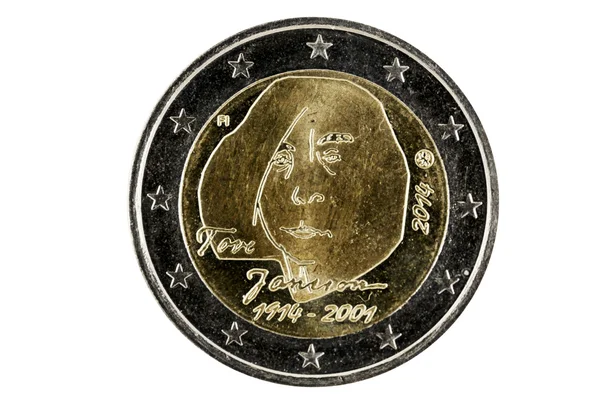 よく知られているフィンランド au のイメージと表側の 2 ユーロの硬貨 — ストック写真