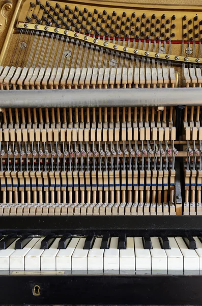 Dentro do piano: cordas, chaves e martelos — Fotografia de Stock