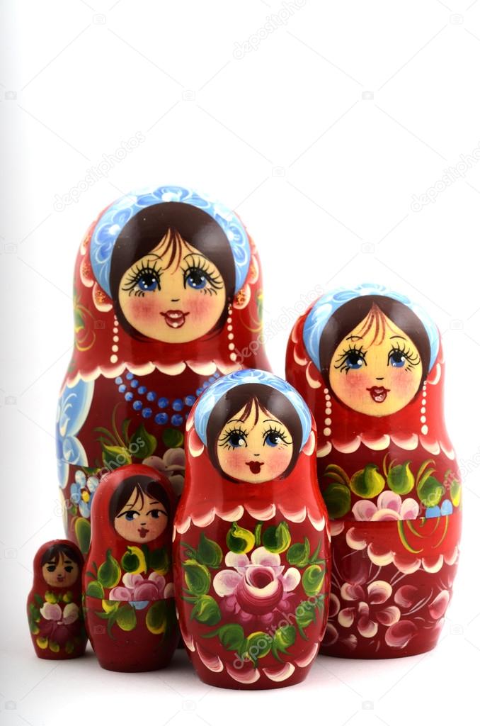 five traditional Russian matryoshka dolls 