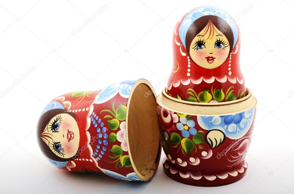 two traditional Russian matryoshka dolls