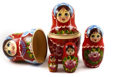 five traditional Russian matryoshka dolls clipart