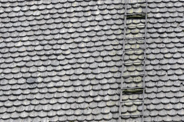 Roof covered with wooden shingles and stairs — Stockfoto