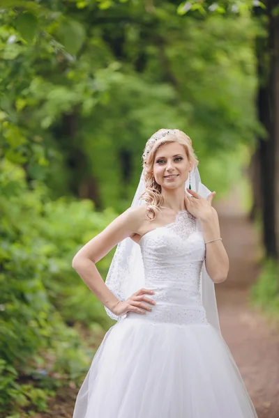 Bella sposa in una foresta — Foto Stock