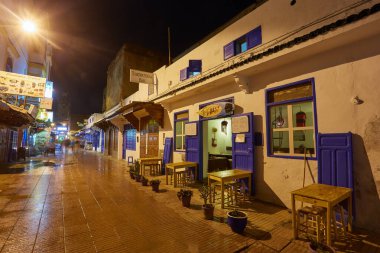 Essaouira, Fas - 12 Şubat 2017: Yağmurdan sonraki akşam, Essaouira, Fas