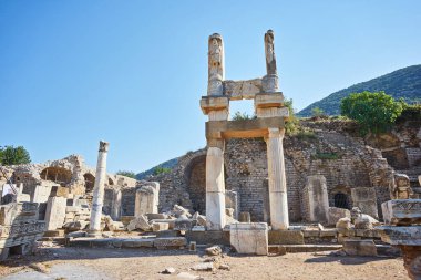 Selcuk, Türkiye - 26 Nisan 2018: Efes Anadolu 'daki antik Yunan kalıntıları