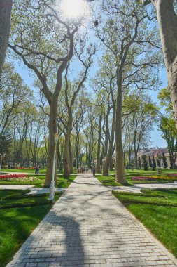 İstanbul, Türkiye - 23 Nisan 2018, Yıllık Lale Festivali Yeni Tasarım Gülhane Parkı, yerel halk ve turistler dinleniyor, fotoğraf çekiyorlar, hayattan kesitler, editoryal.
