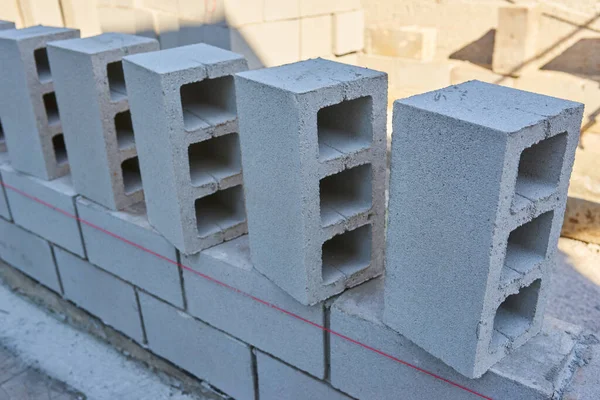 Stack Cement Blocks Construction Site Cinder Blocks Background — Stock Photo, Image