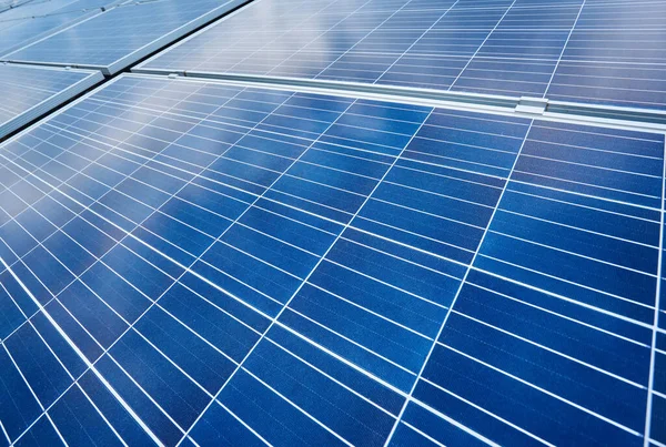 Feche Painéis Solares Fotovoltaicos Tecnologia Para Solução Energias Renováveis — Fotografia de Stock