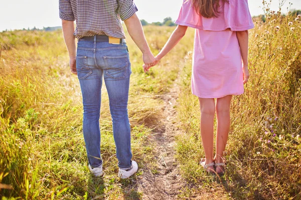 Shot Young Couple Holding Hands Running Park Blurry Movement Soft — Stock Photo, Image