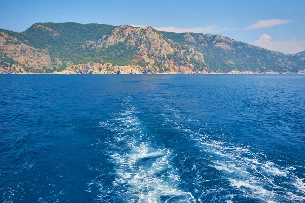 Camellia Ilha Perto Marmaris Mar Egeu Lagoa Azul Montanhas Rochosas — Fotografia de Stock