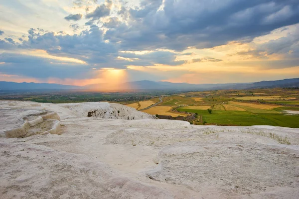 Pamukkale Manzarası Hindi Pamukkale Hindisinde Günbatımı — Stok fotoğraf