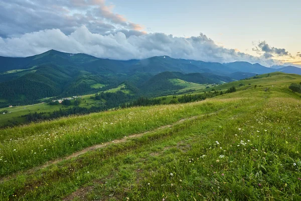 Sommerlandschaft Den Bergen Und Der Dunkelblaue Himmel Mit Wolken — Stockfoto