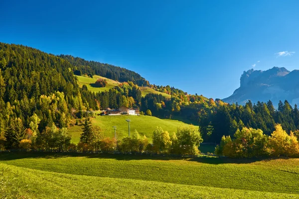 Prachtige Alpine Landschap Zonnige Herfstdag Alpenweide Weg Bergen Achtergrond Geweldig — Stockfoto