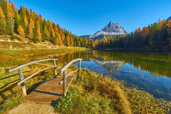 Vista Matutina Del Lago Antorno Dolomitas Paisaje Montañoso Del Lago —  Fotos de Stock