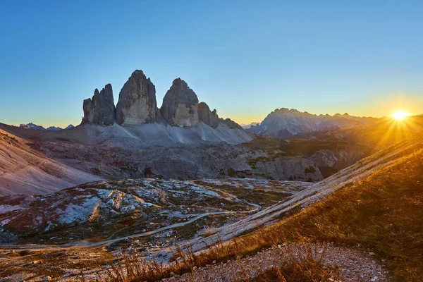 Dolomiten Bergpanorama Italien Bei Sonnenuntergang Tre Cime Lavaredo — Stockfoto