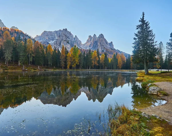 Paisaje Del Lago Antorno Con Famoso Pico Montaña Dolomitas Tre —  Fotos de Stock