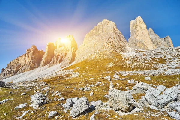 World Famous Peaks Tre Cime Lavaredo National Park Unesco World — Stock Photo, Image