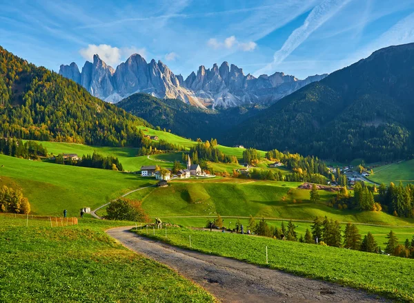 Berühmtester Alpiner Ort Der Welt Dorf Santa Maddalena Mit Zauberhaften — Stockfoto