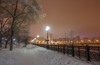 Donetsk şehir üzerinde bir kış nehir sahil.