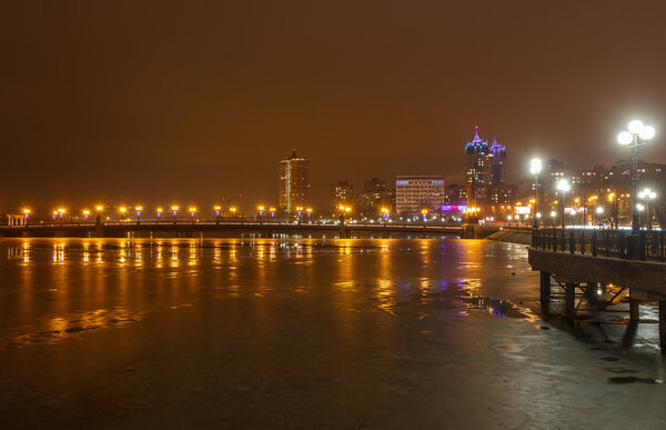 River promenade in Donetsk city on a winter.