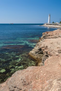 Deniz feneri Tarkhankut Kırım'da Batı kesiminde